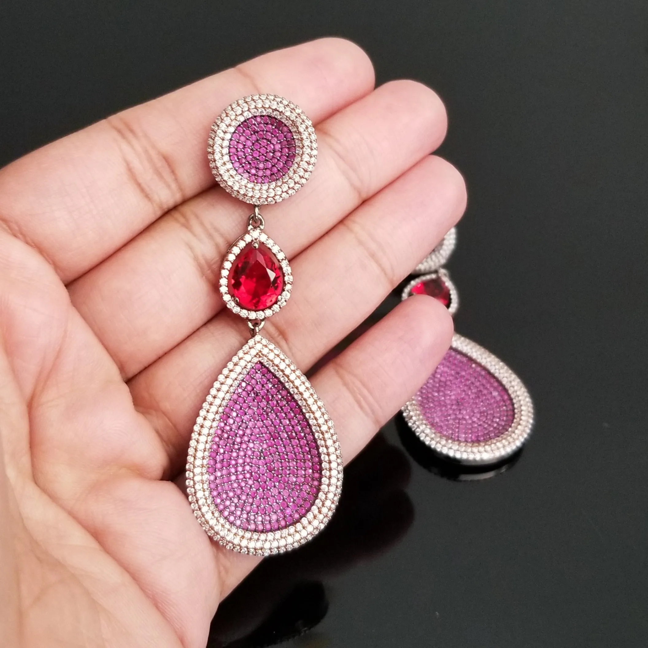 American Diamond Studded Earrings With Rose Gold And Victorian Polish JT9