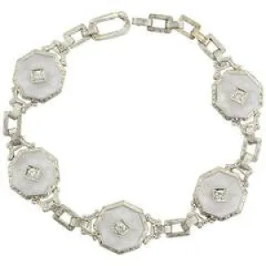Antique Art Deco Krementz 14K White Gold Camphor & Diamond Bracelet