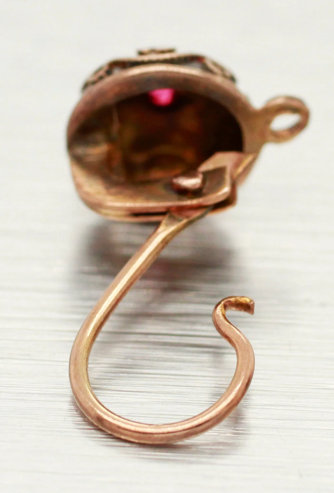 Antique Art Nouveau Ruby Ornate Sphere Drop Dangle Earrings - 14k Rose Gold