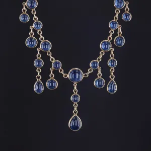 Antique Natural Sapphire Fringe Necklace of 14k Gold