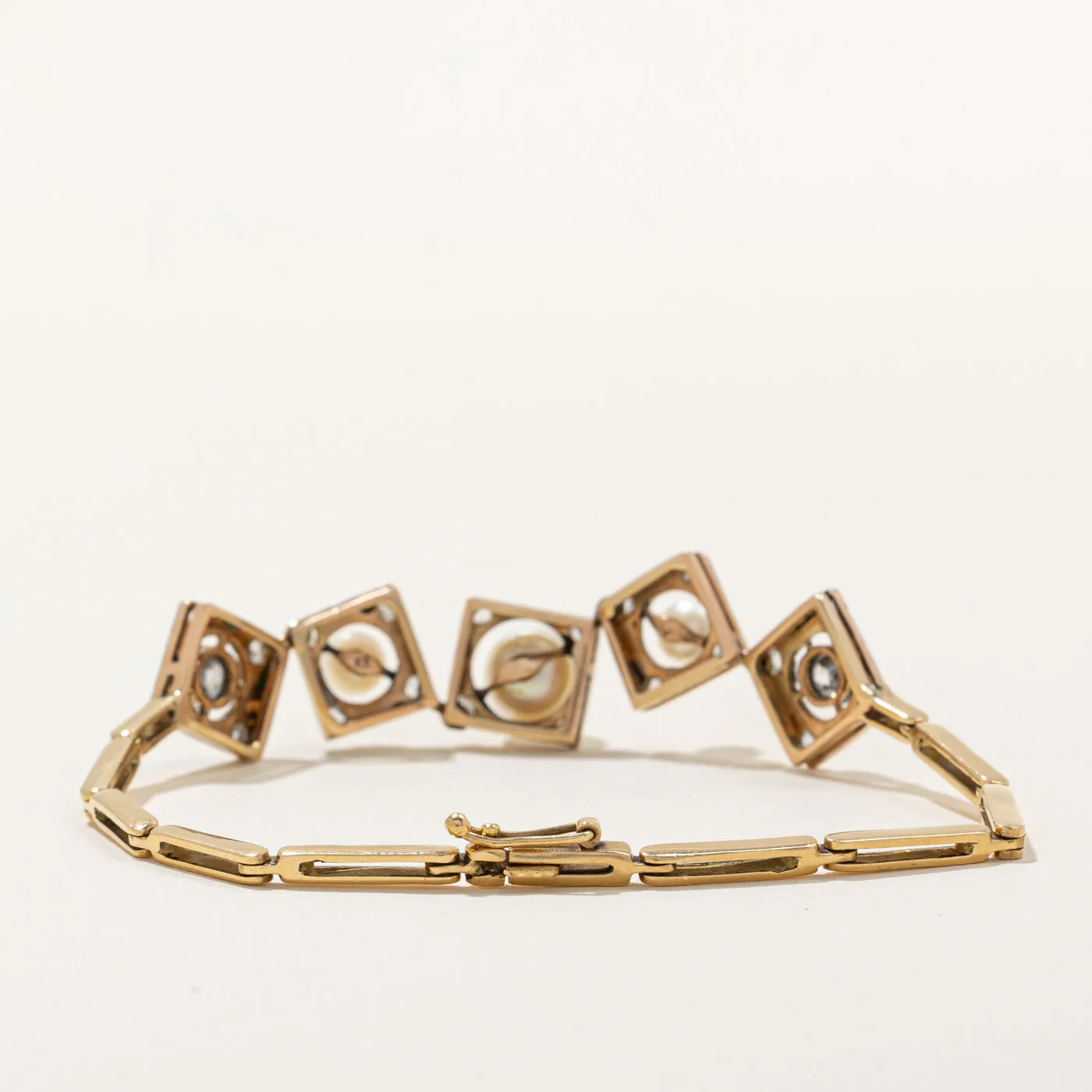 Antique Old Cut Diamond & Pearl Bracelet | 0.60ctw | 7" |