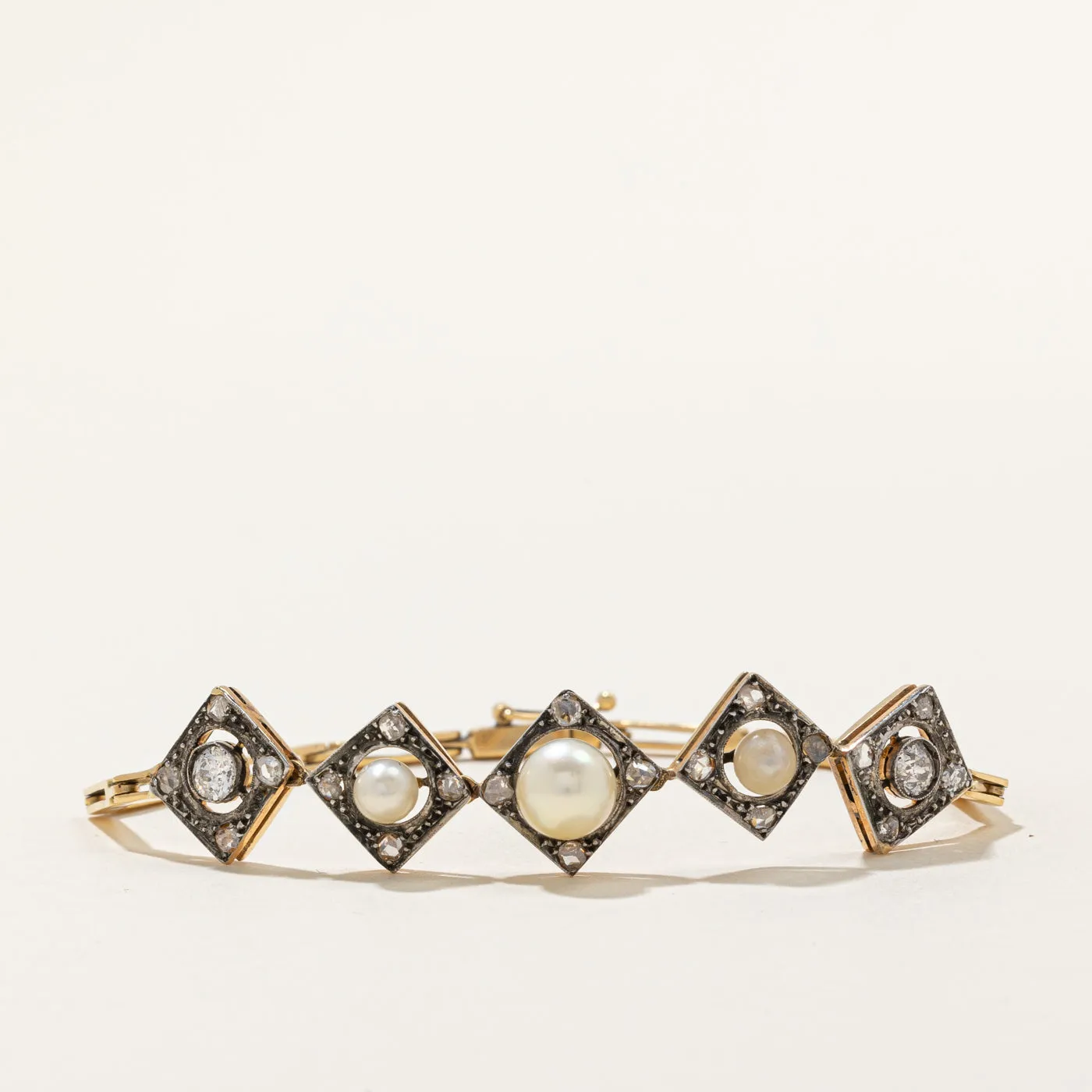 Antique Old Cut Diamond & Pearl Bracelet | 0.60ctw | 7" |