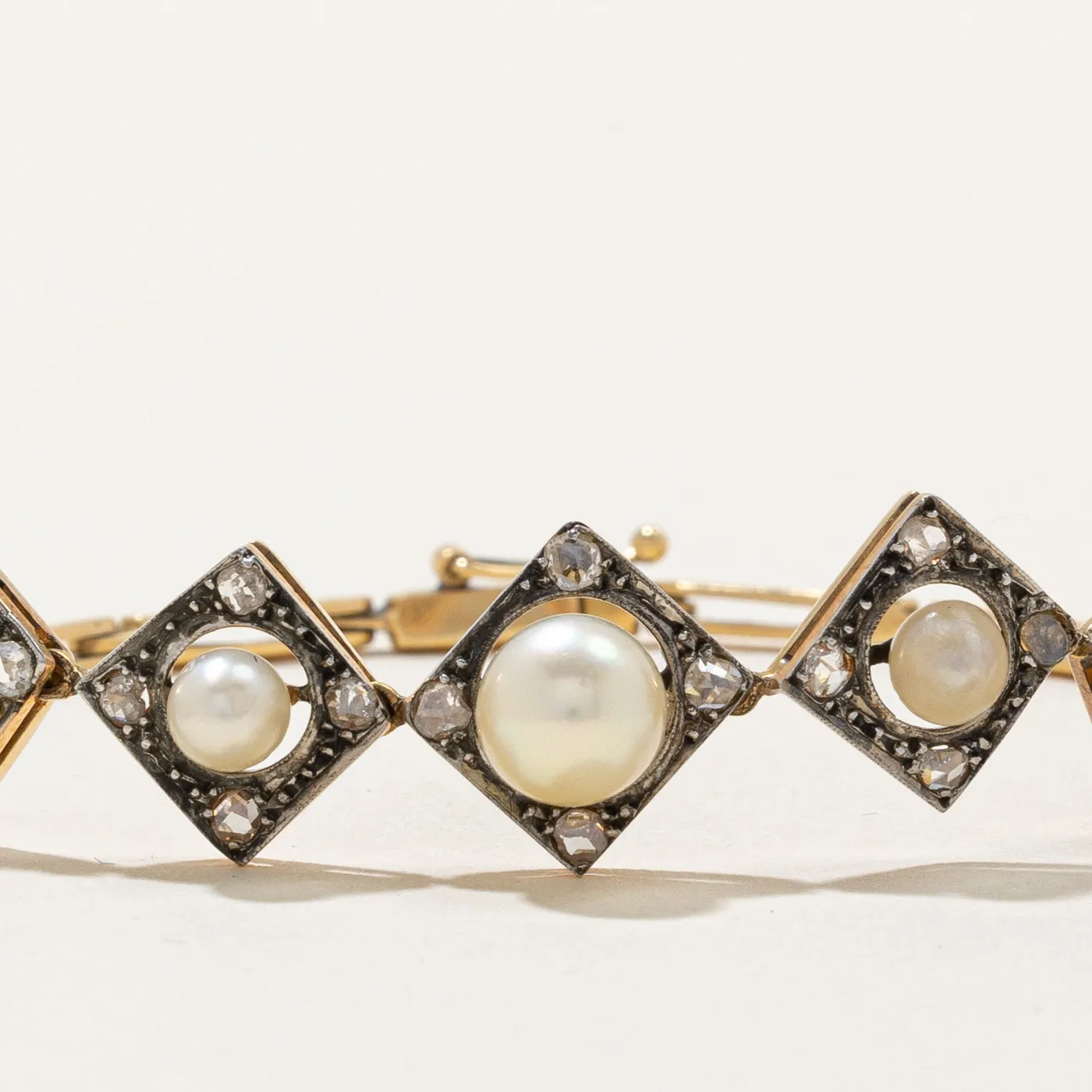 Antique Old Cut Diamond & Pearl Bracelet | 0.60ctw | 7" |