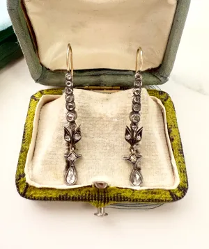 Antique Rose Cut 0.50ctw Diamond Earrings, Two Tone Sterling Silver & 14k
