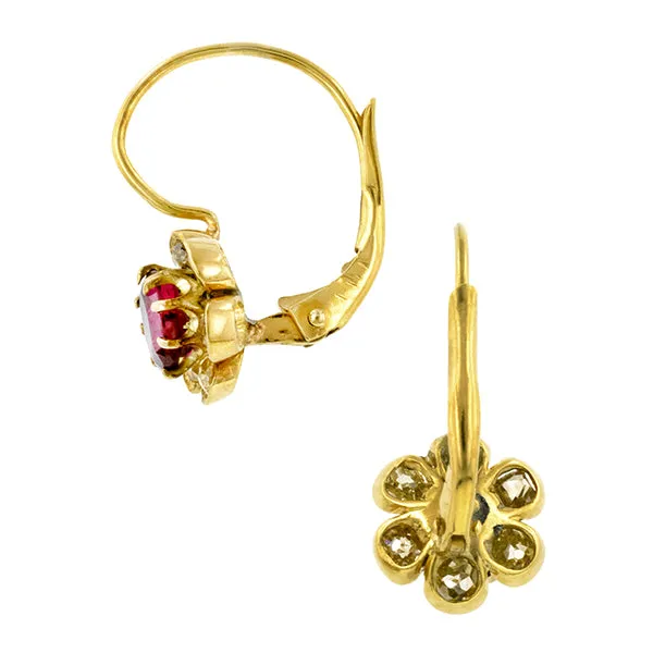 Antique Ruby & Old Mine Cut Earrings