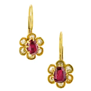 Antique Ruby & Old Mine Cut Earrings