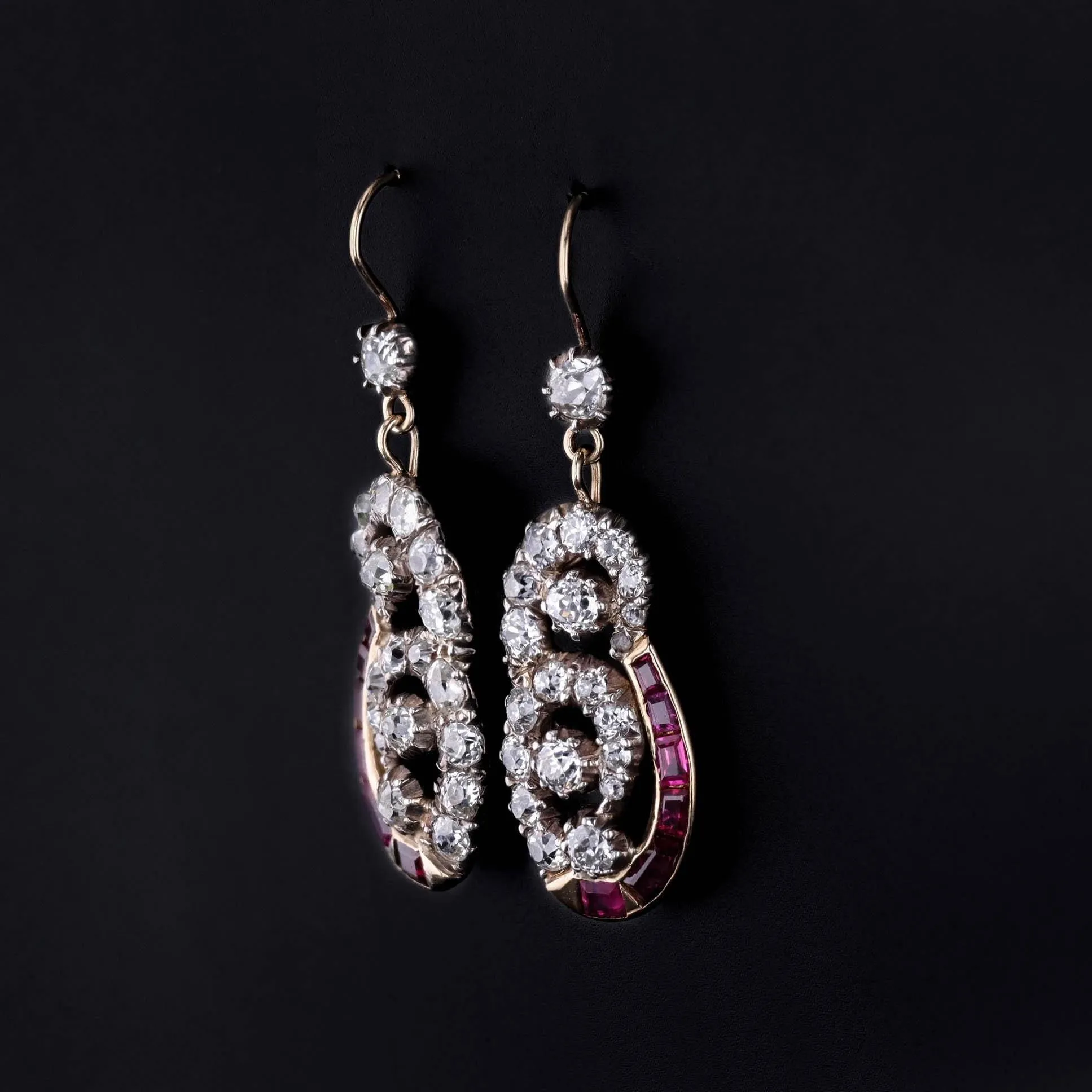 Antique Ruby and Diamond Earrings of Silver Topped 9ct Gold