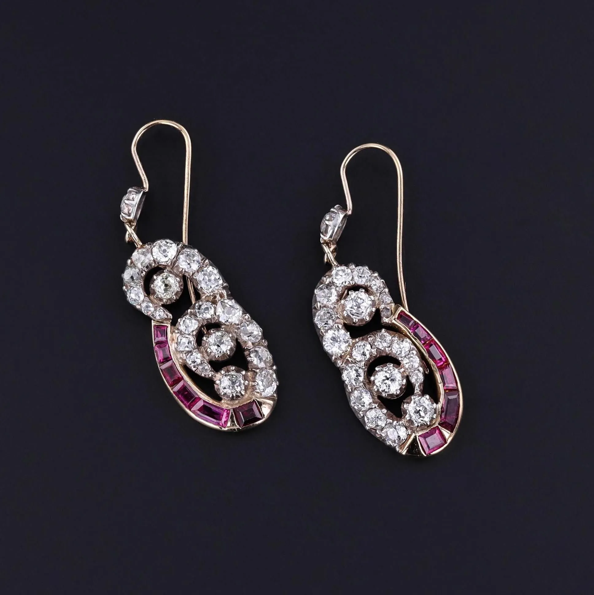 Antique Ruby and Diamond Earrings of Silver Topped 9ct Gold