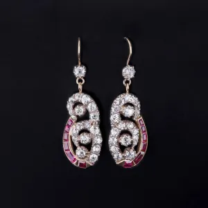 Antique Ruby and Diamond Earrings of Silver Topped 9ct Gold