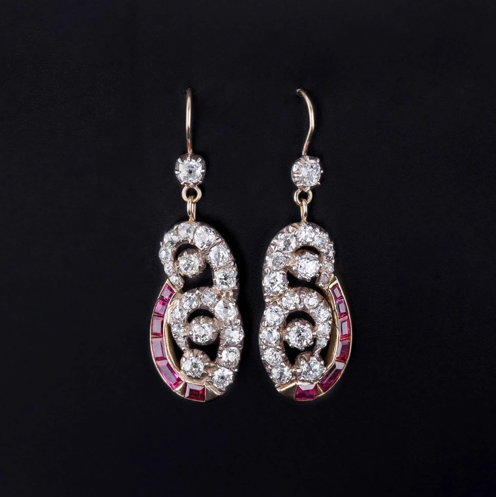 Antique Ruby and Diamond Earrings of Silver Topped 9ct Gold
