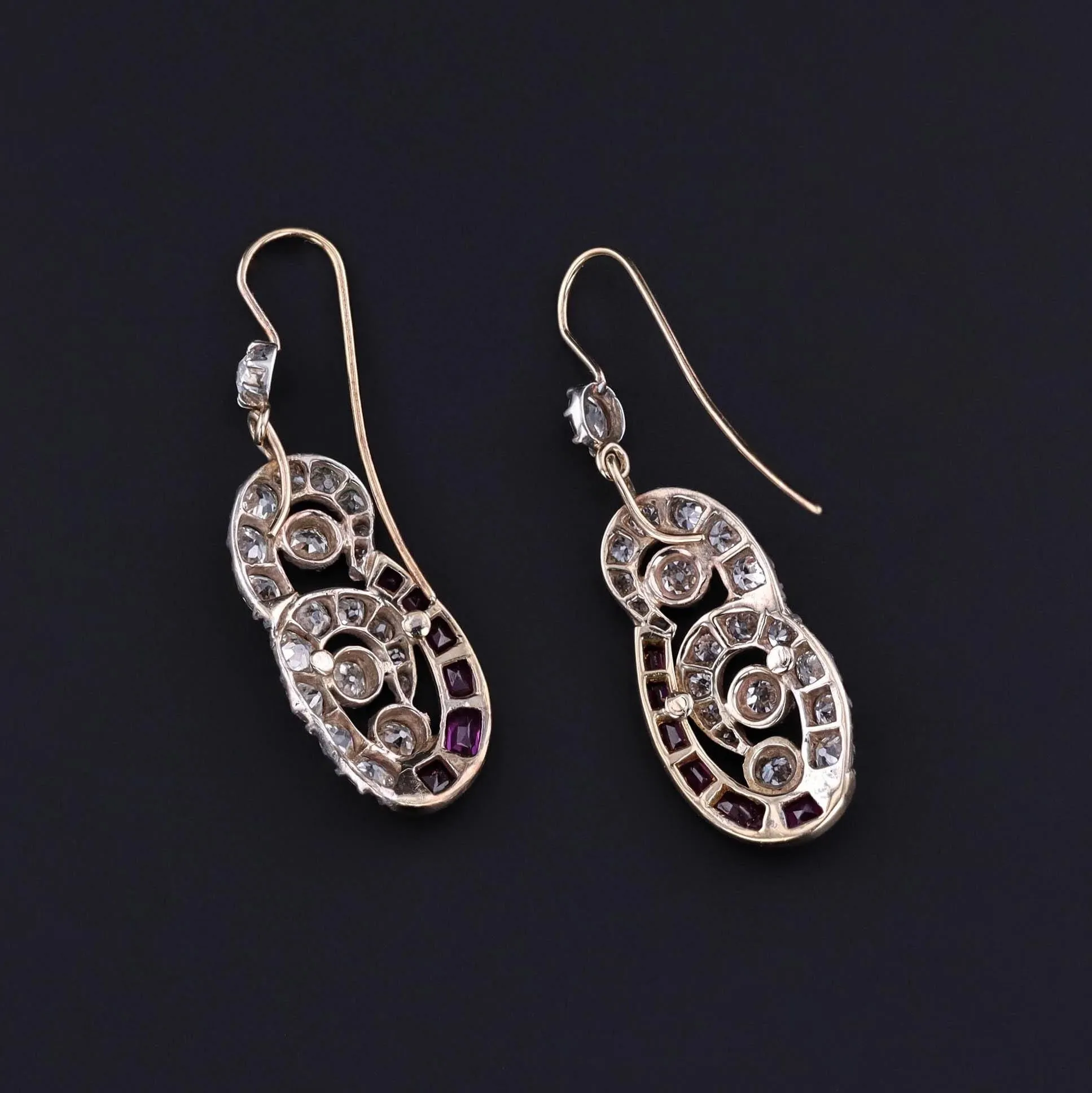 Antique Ruby and Diamond Earrings of Silver Topped 9ct Gold