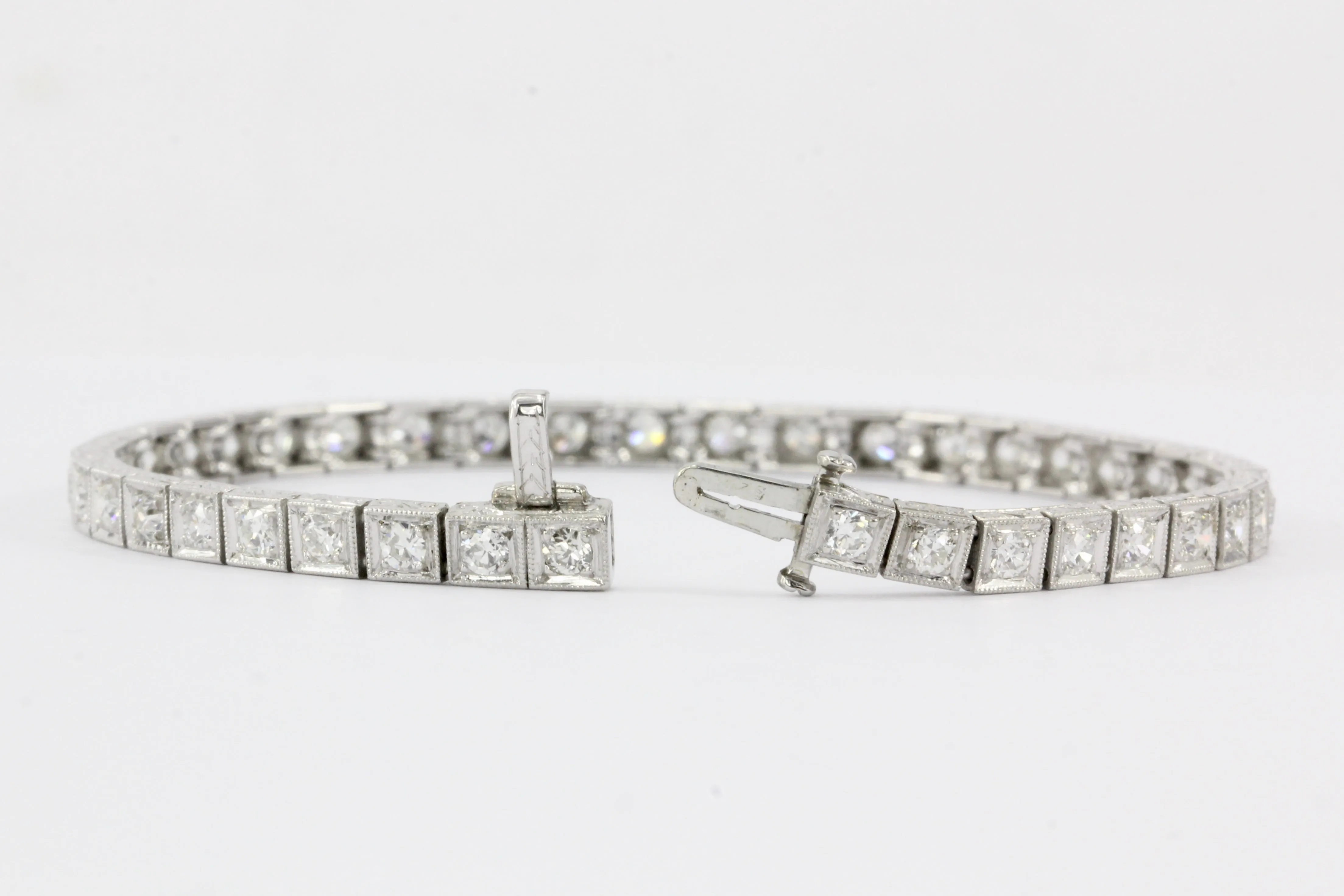 Art Deco Engraved Platinum 2 CTW Diamond Tennis Bracelet
