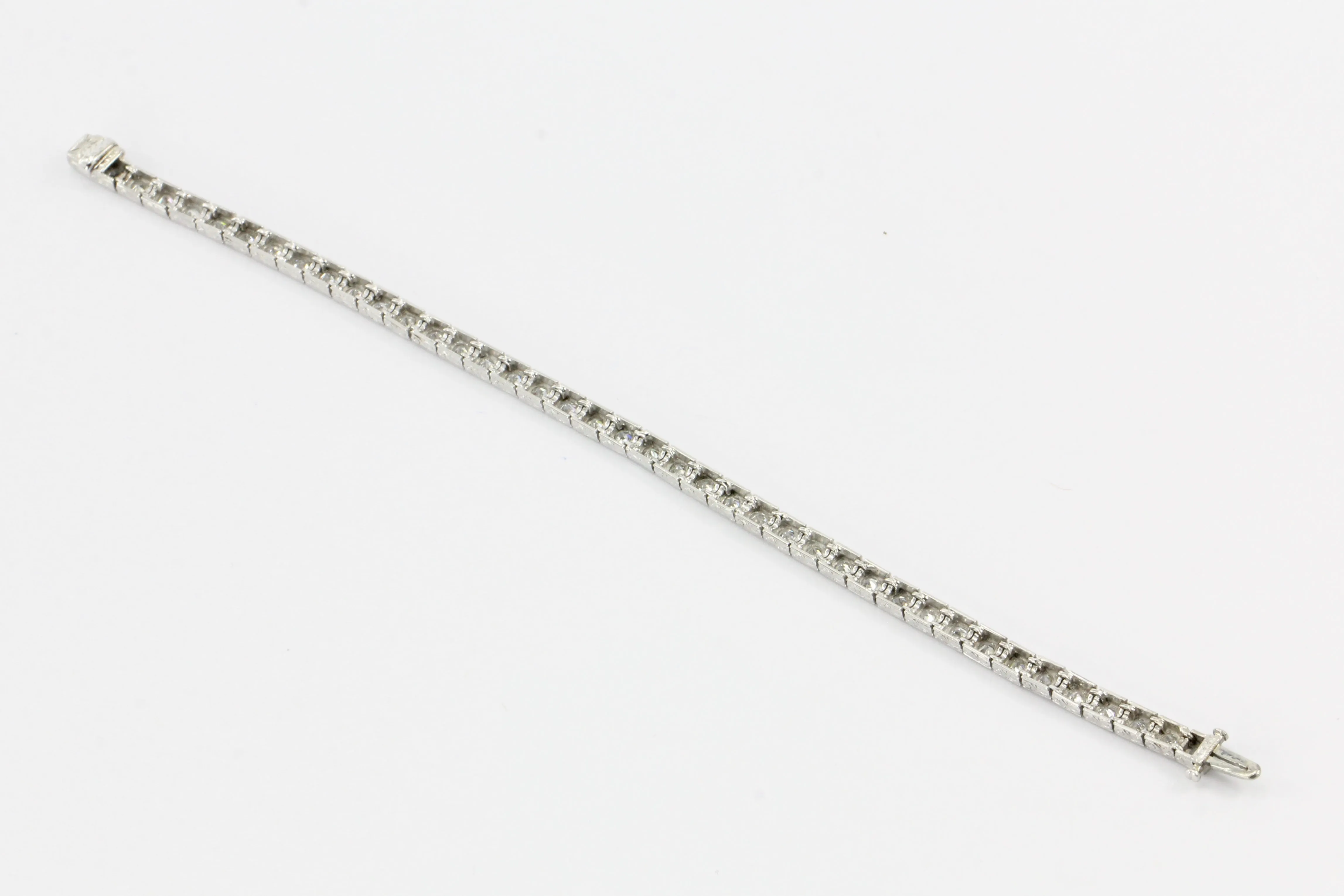 Art Deco Engraved Platinum 2 CTW Diamond Tennis Bracelet