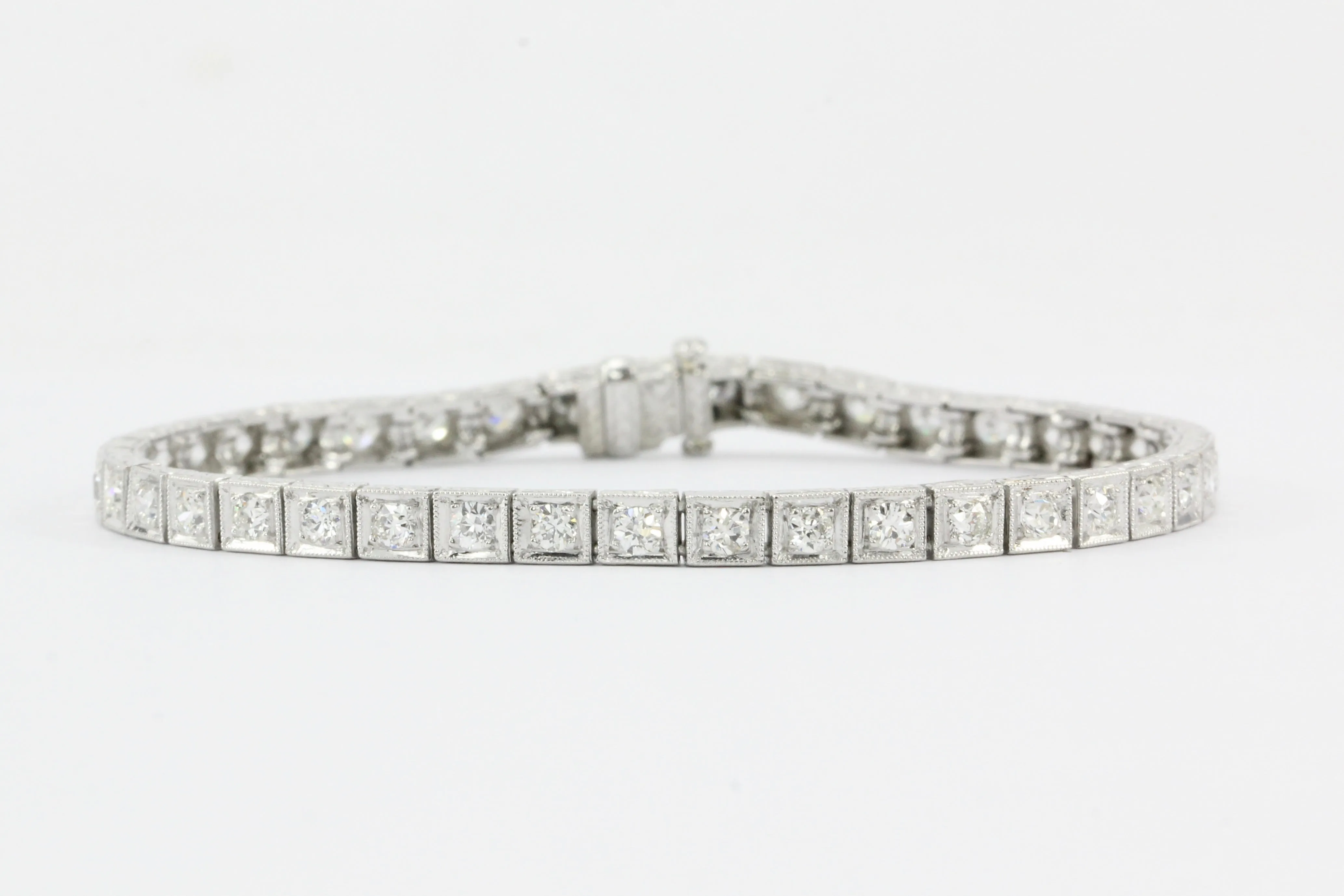 Art Deco Engraved Platinum 2 CTW Diamond Tennis Bracelet