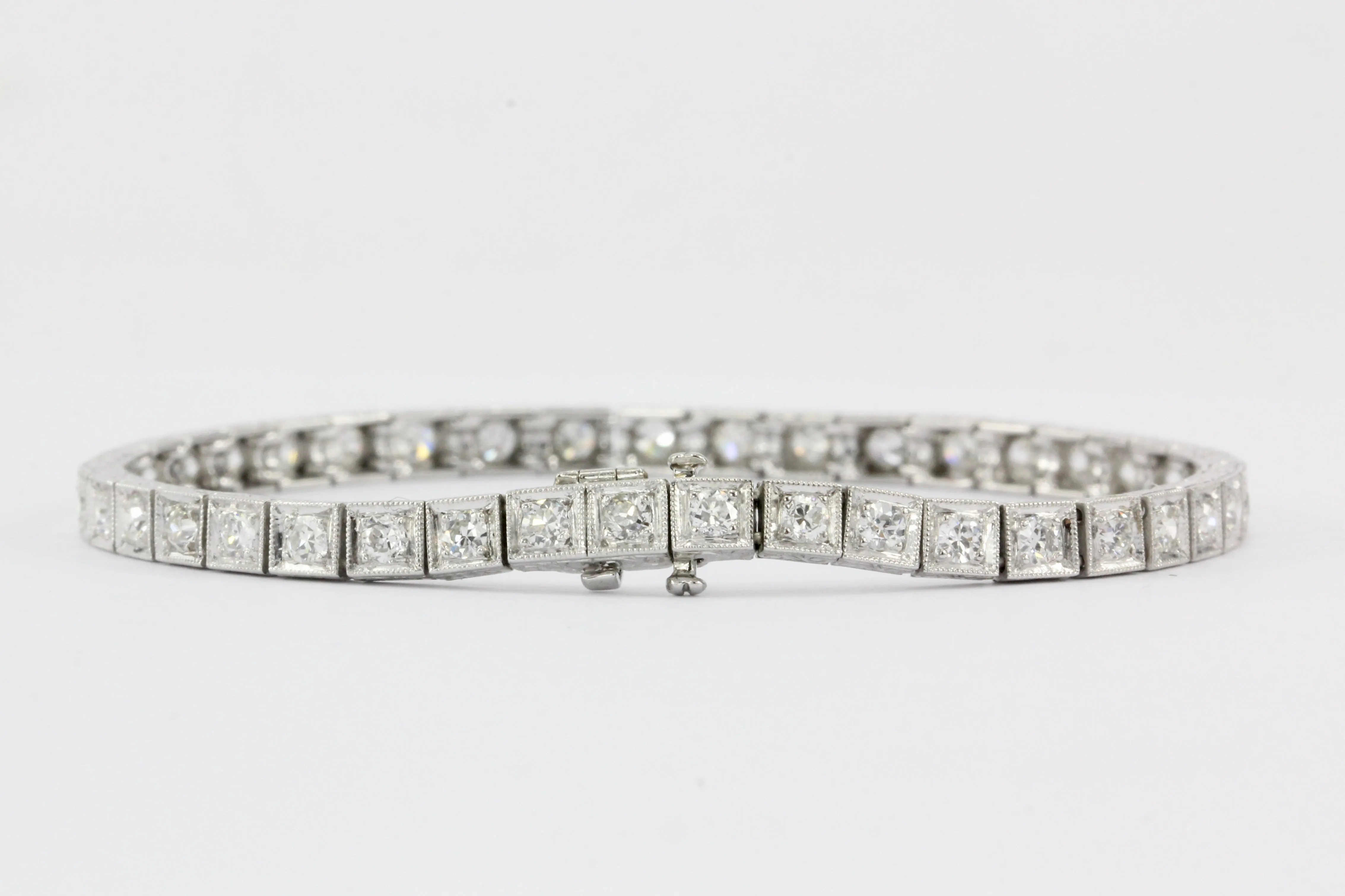 Art Deco Engraved Platinum 2 CTW Diamond Tennis Bracelet