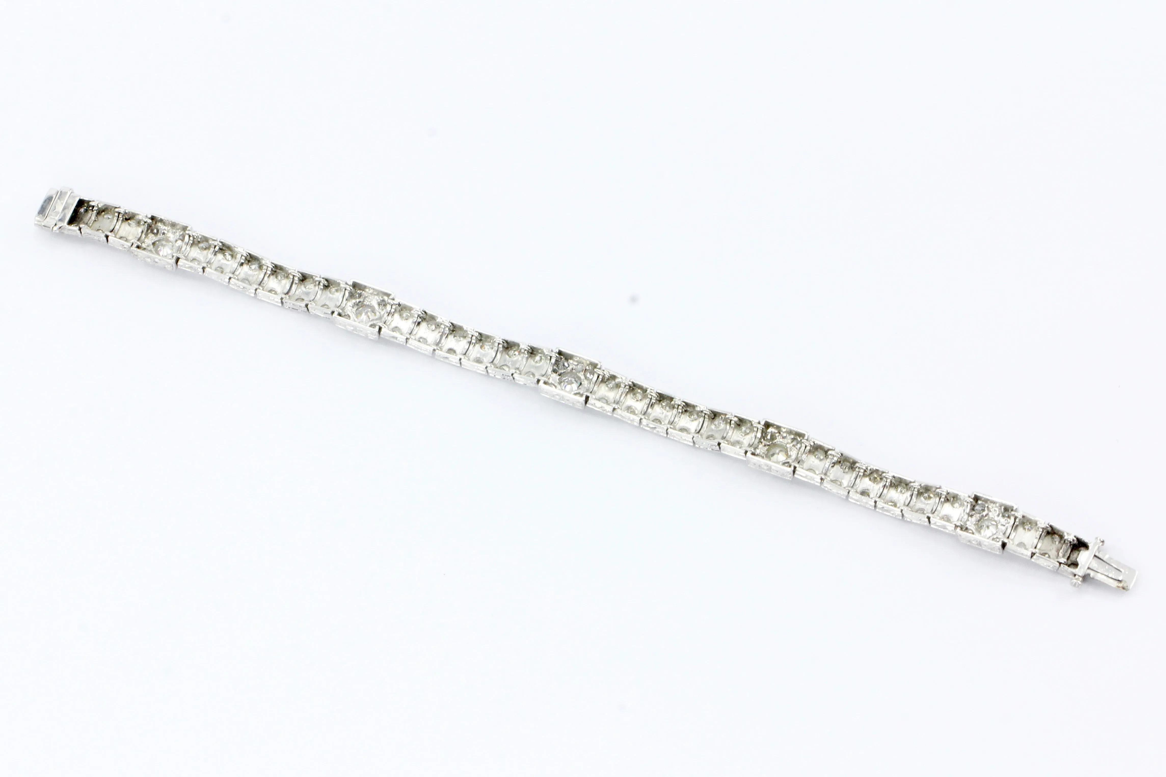 Art Deco Platinum Old European Cut Diamond Tennis Bracelet c.1920's