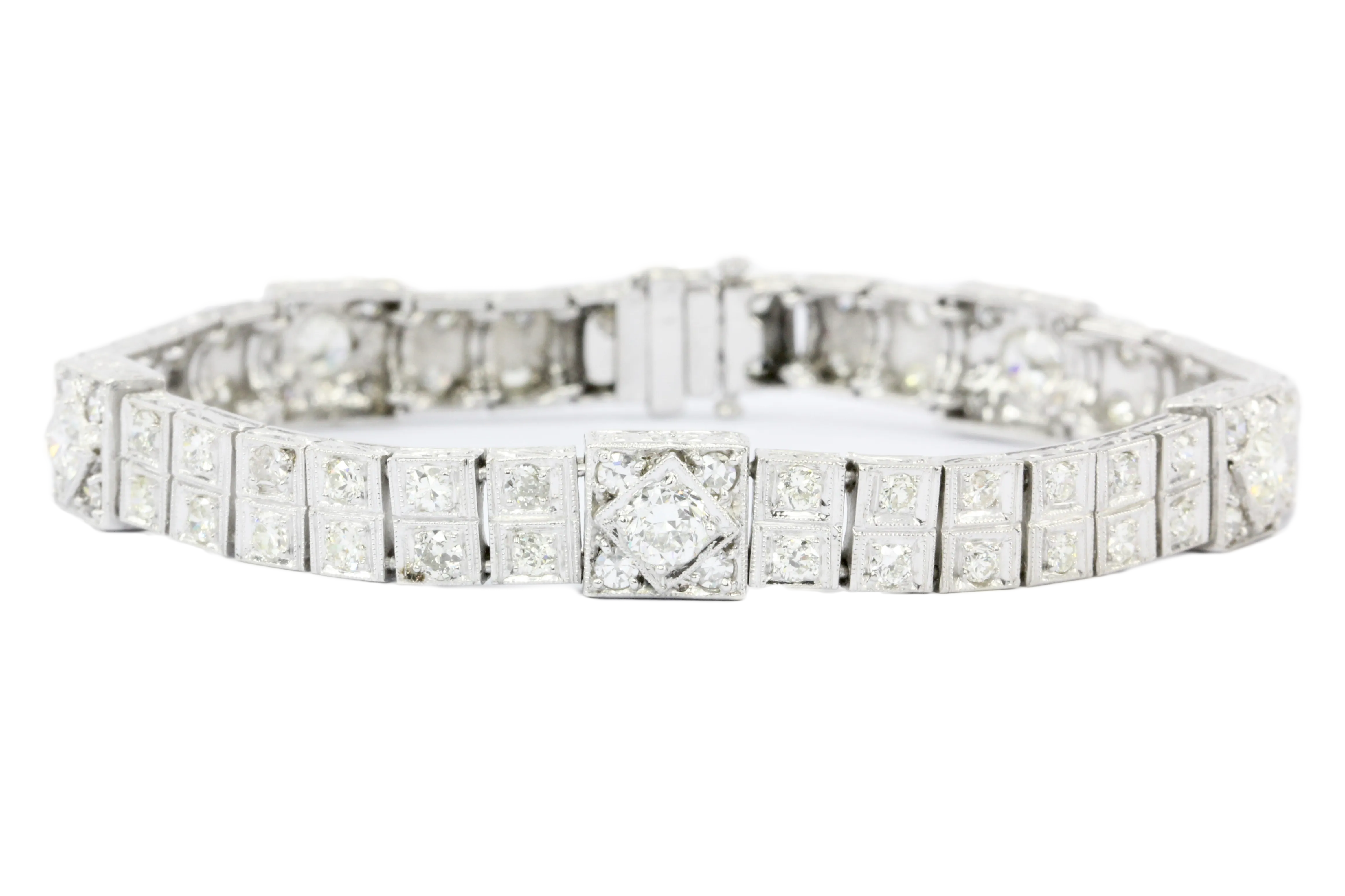 Art Deco Platinum Old European Cut Diamond Tennis Bracelet c.1920's