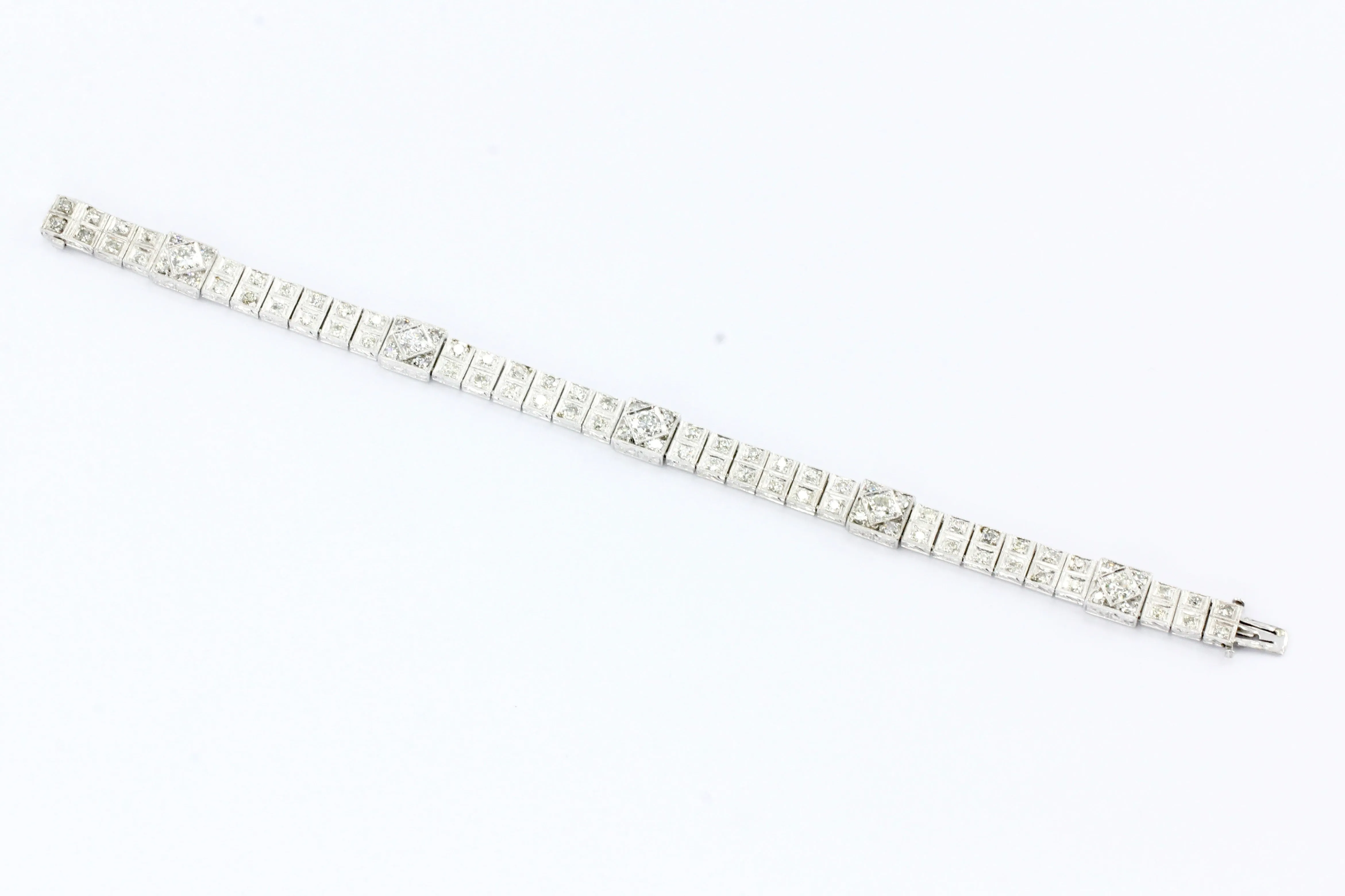 Art Deco Platinum Old European Cut Diamond Tennis Bracelet c.1920's