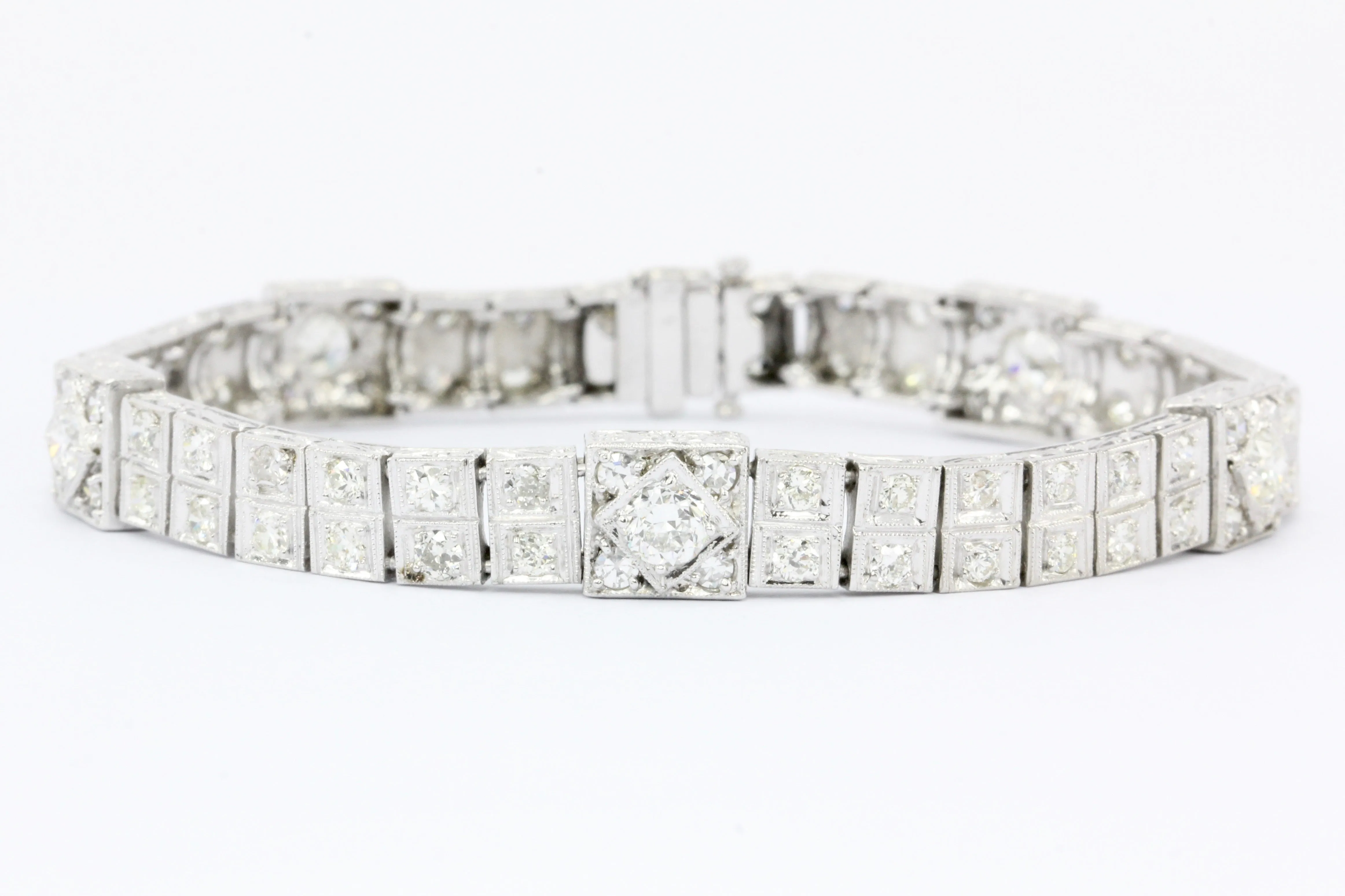Art Deco Platinum Old European Cut Diamond Tennis Bracelet c.1920's