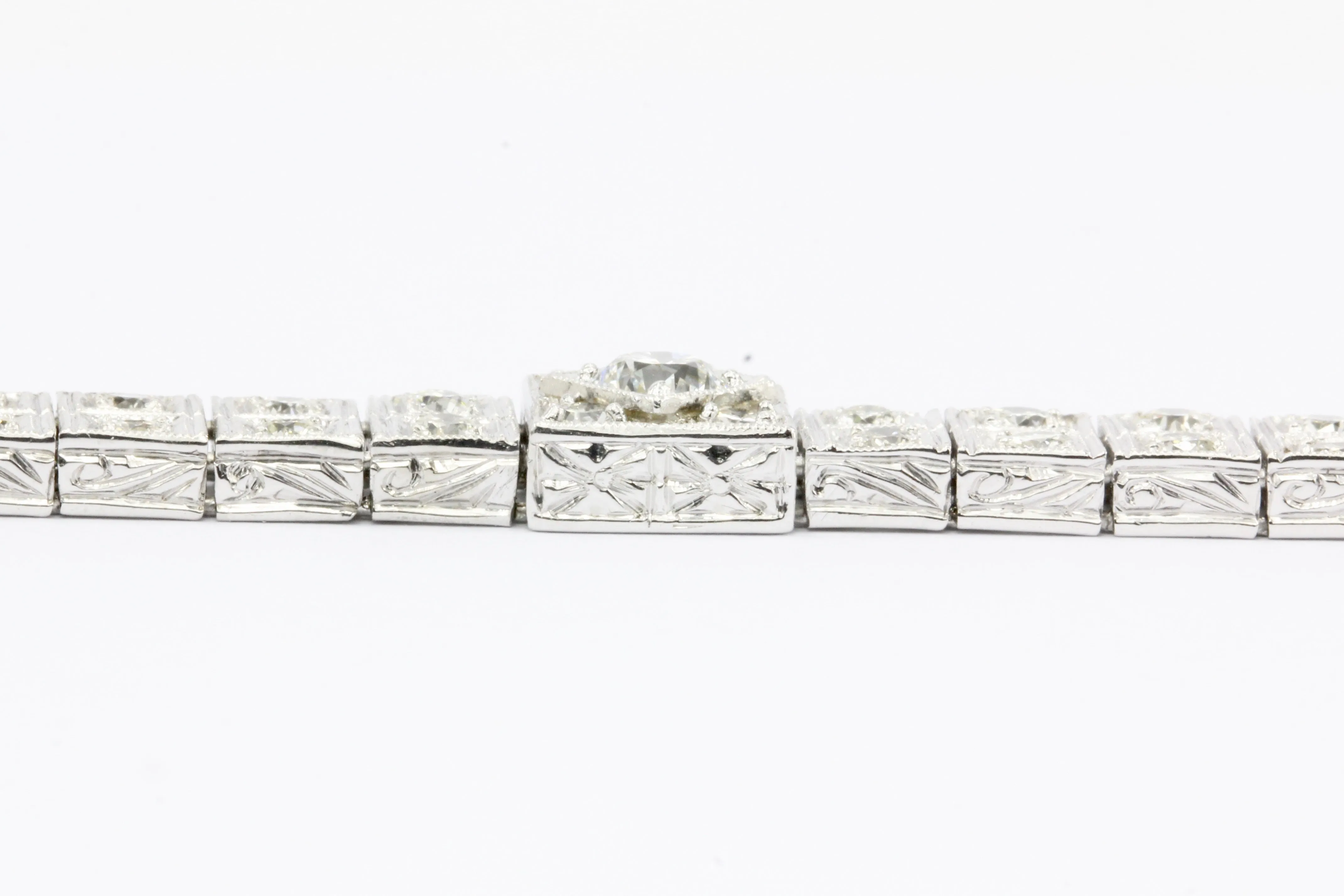 Art Deco Platinum Old European Cut Diamond Tennis Bracelet c.1920's