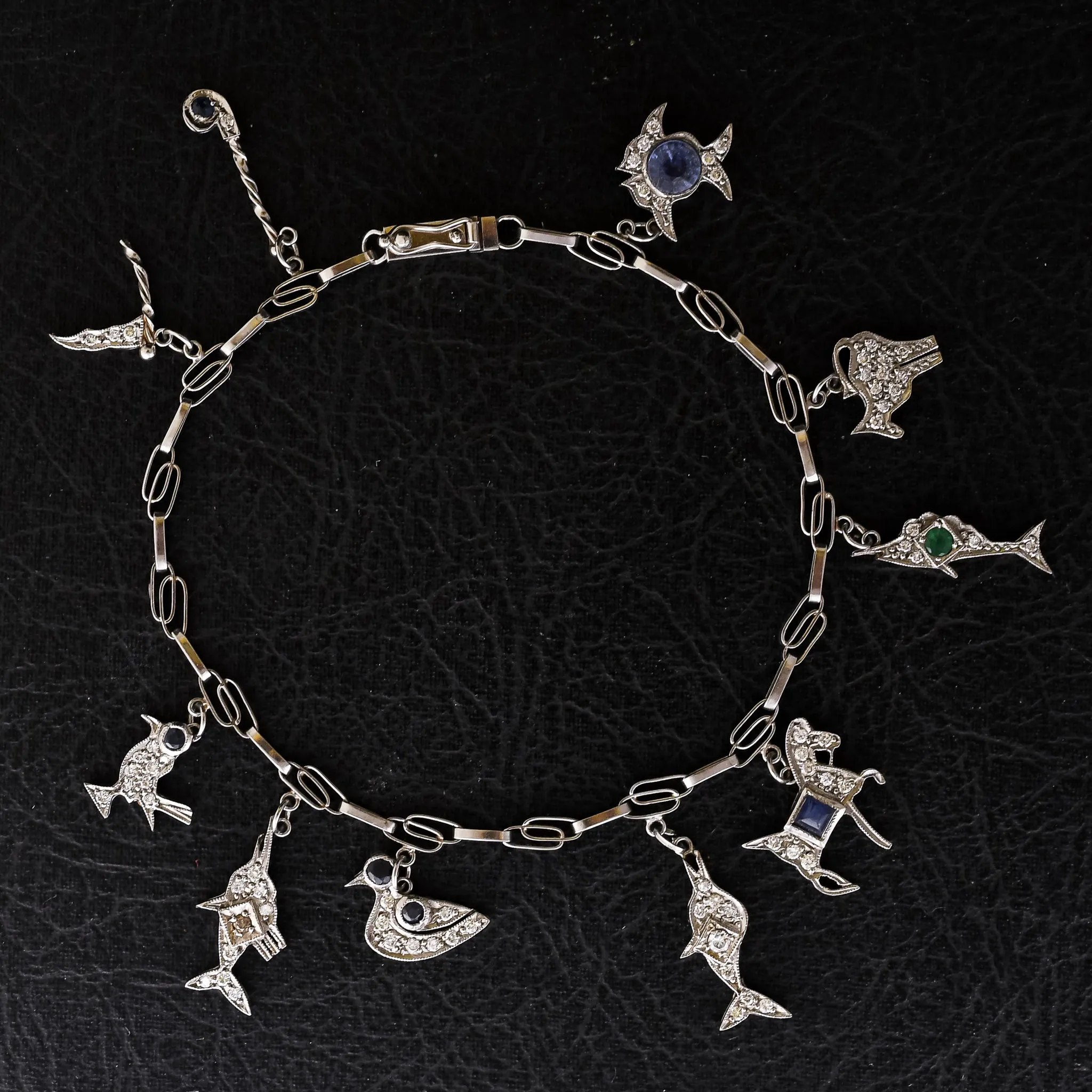 Art Deco Platinum "Marine Theme" Charm Bracelet