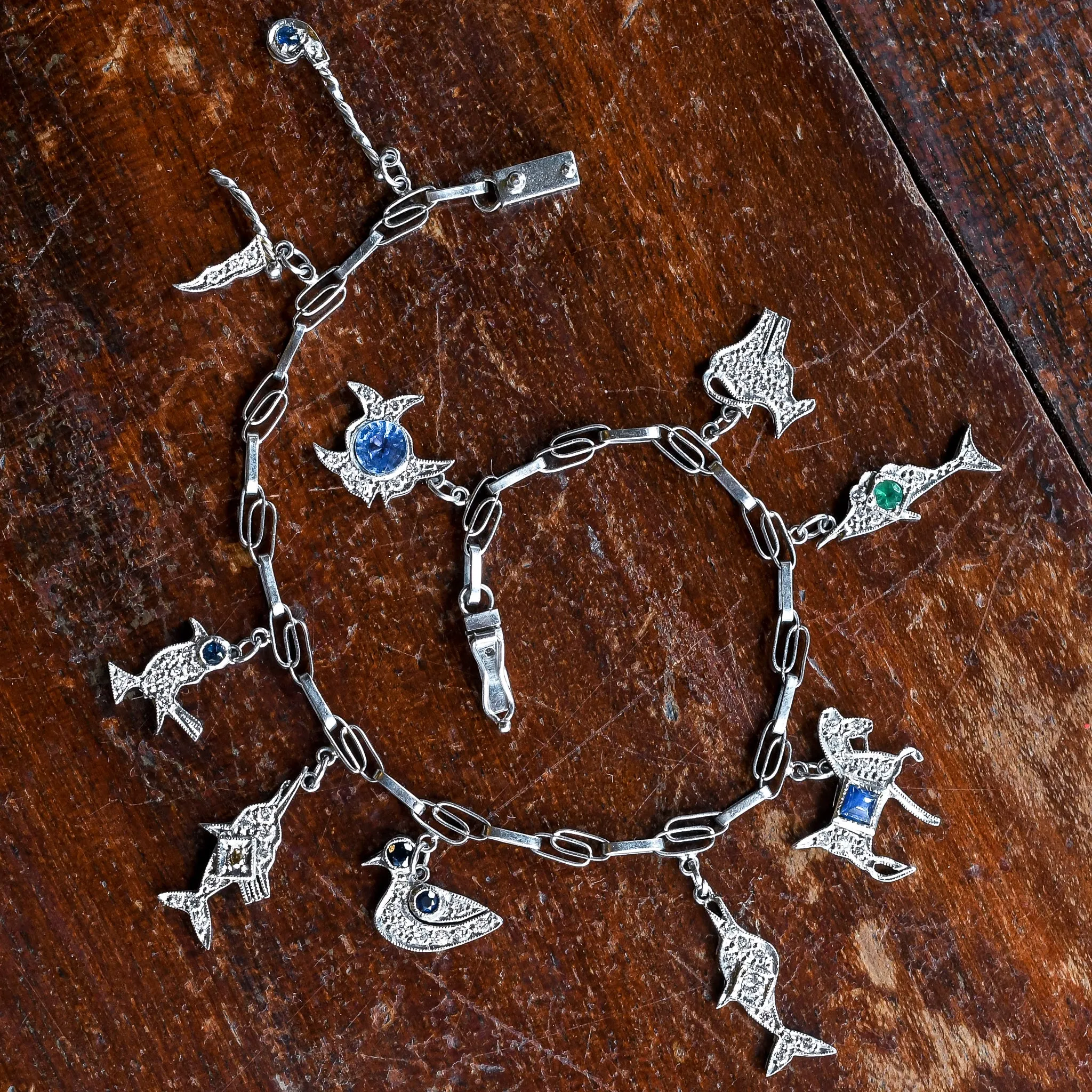 Art Deco Platinum "Marine Theme" Charm Bracelet