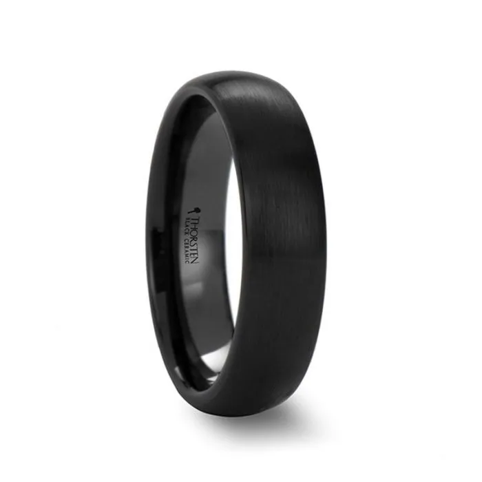 ATTOR | Black Ceramic Ring, Brushed Domed, 2mm, 4mm, 6mm