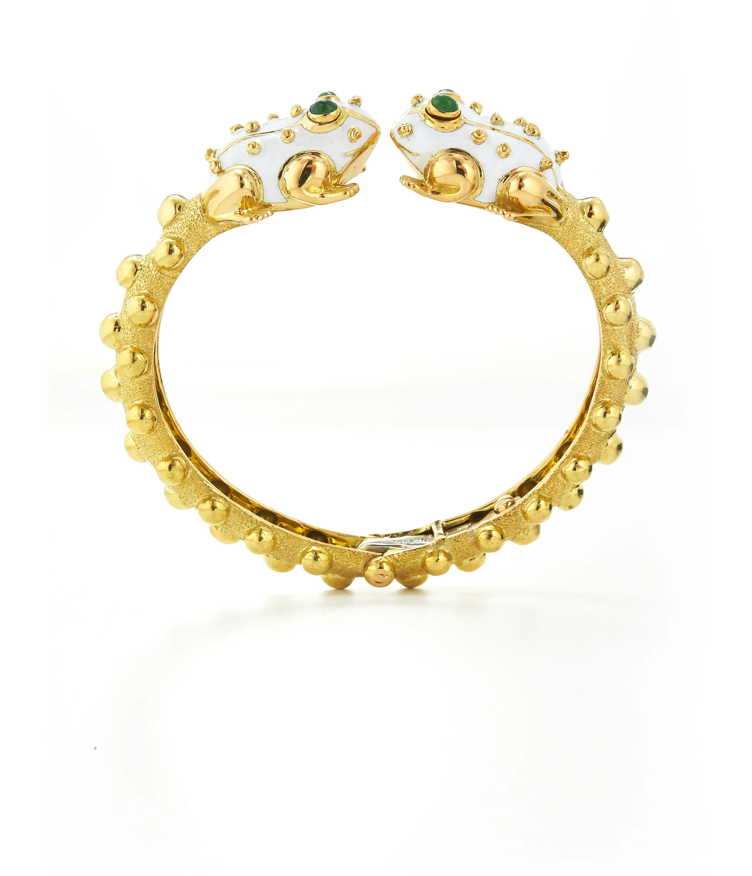 Baby Frog Bangle, White Enamel, Emerald
