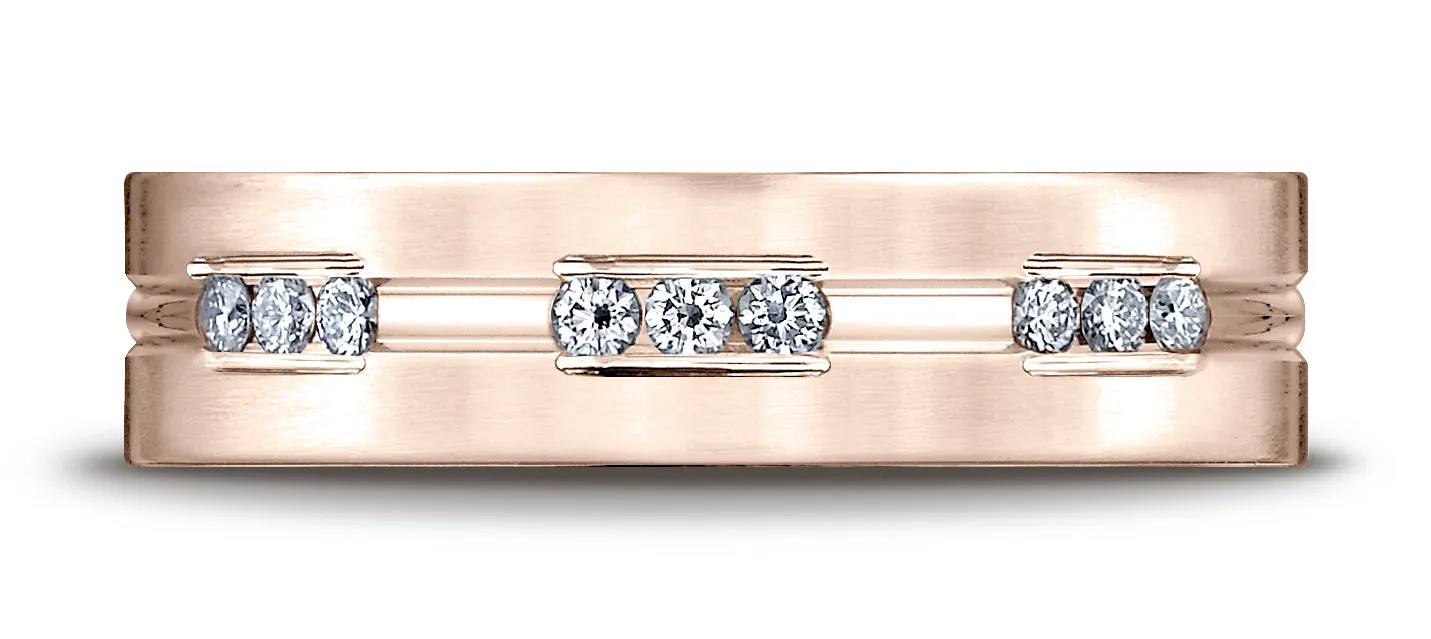Benchmark 14K Rose Gold 6mm Comfort-Fit Etched Channel Set 18-Stone Diamond Eternity Band Ring (0.36ct.)