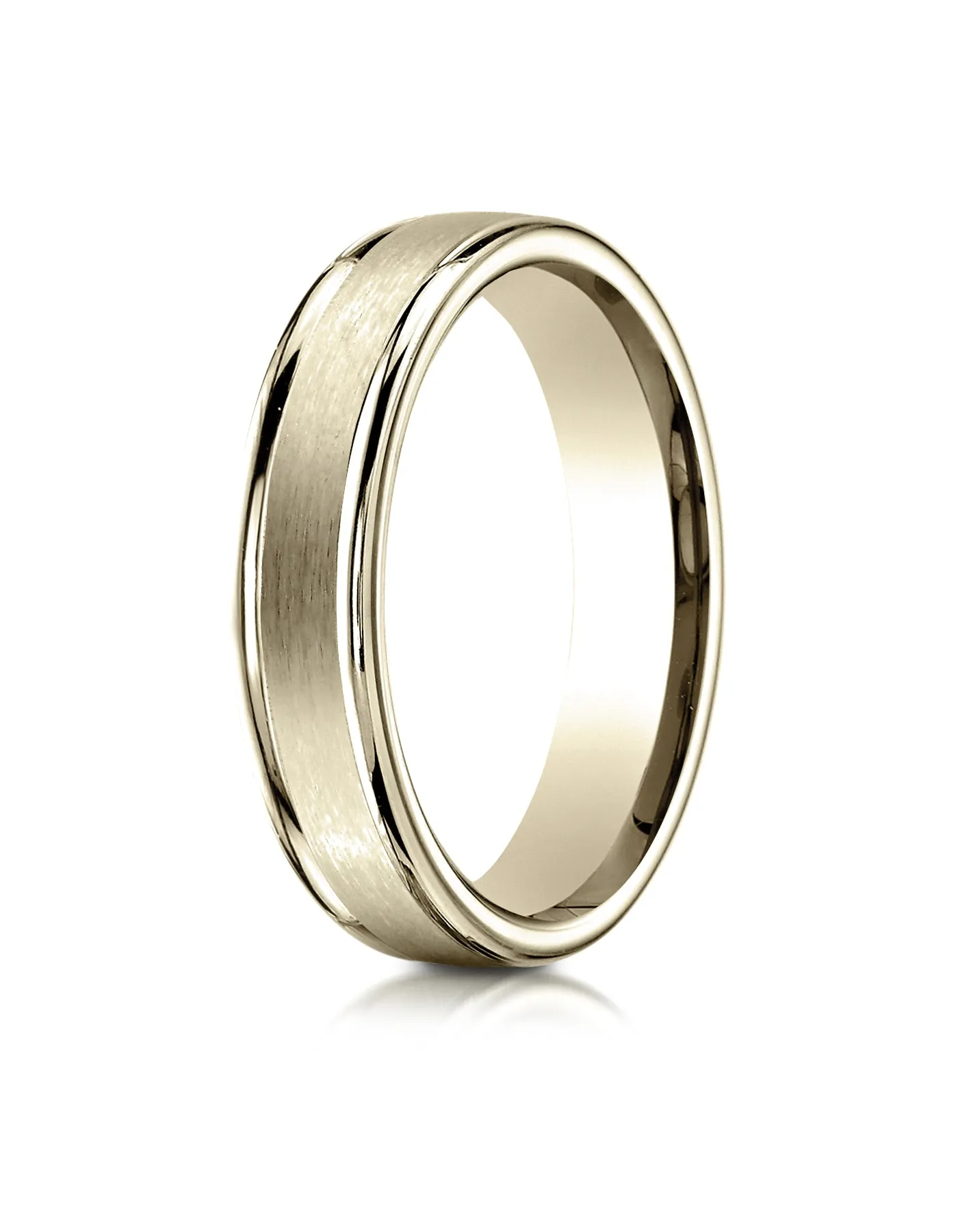 Benchmark 18K Yellow Gold 4mm Comfort-Fit with High Polished Round Edge Carved Design Wedding Band Ring