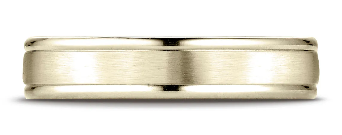 Benchmark 18K Yellow Gold 4mm Comfort-Fit with High Polished Round Edge Carved Design Wedding Band Ring