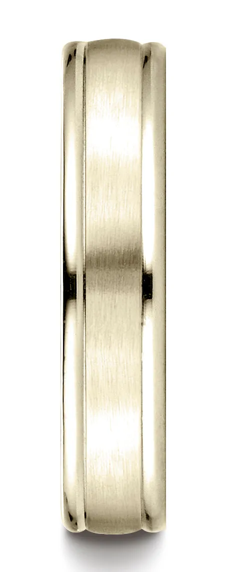 Benchmark 18K Yellow Gold 4mm Comfort-Fit with High Polished Round Edge Carved Design Wedding Band Ring