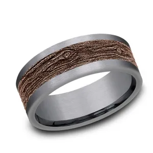 Benchmark Tantalum and Rose Gold Wood Motif 8mm Band