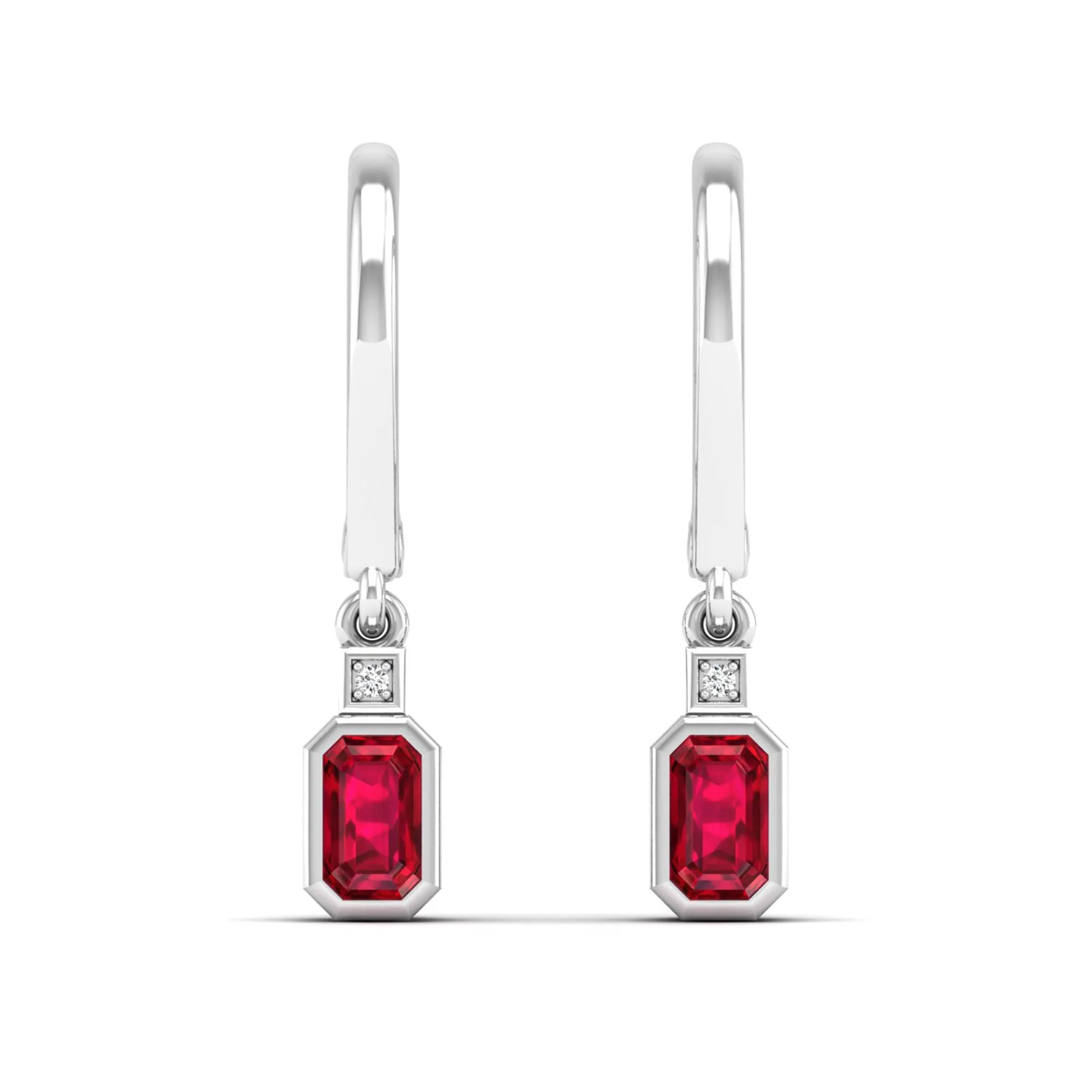 Bezel-Set Ruby and Diamond Dangle Drop Earrings