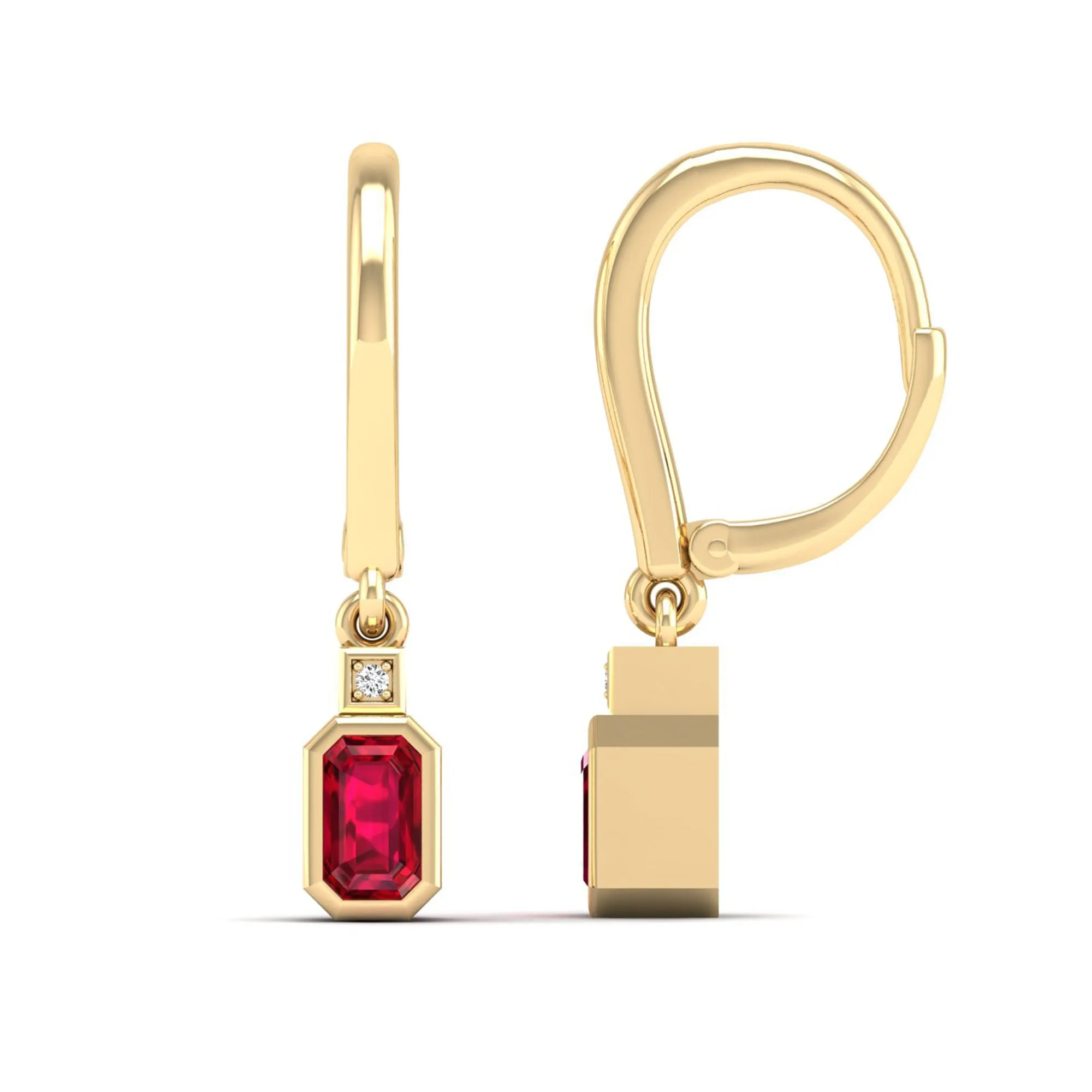 Bezel-Set Ruby and Diamond Dangle Drop Earrings