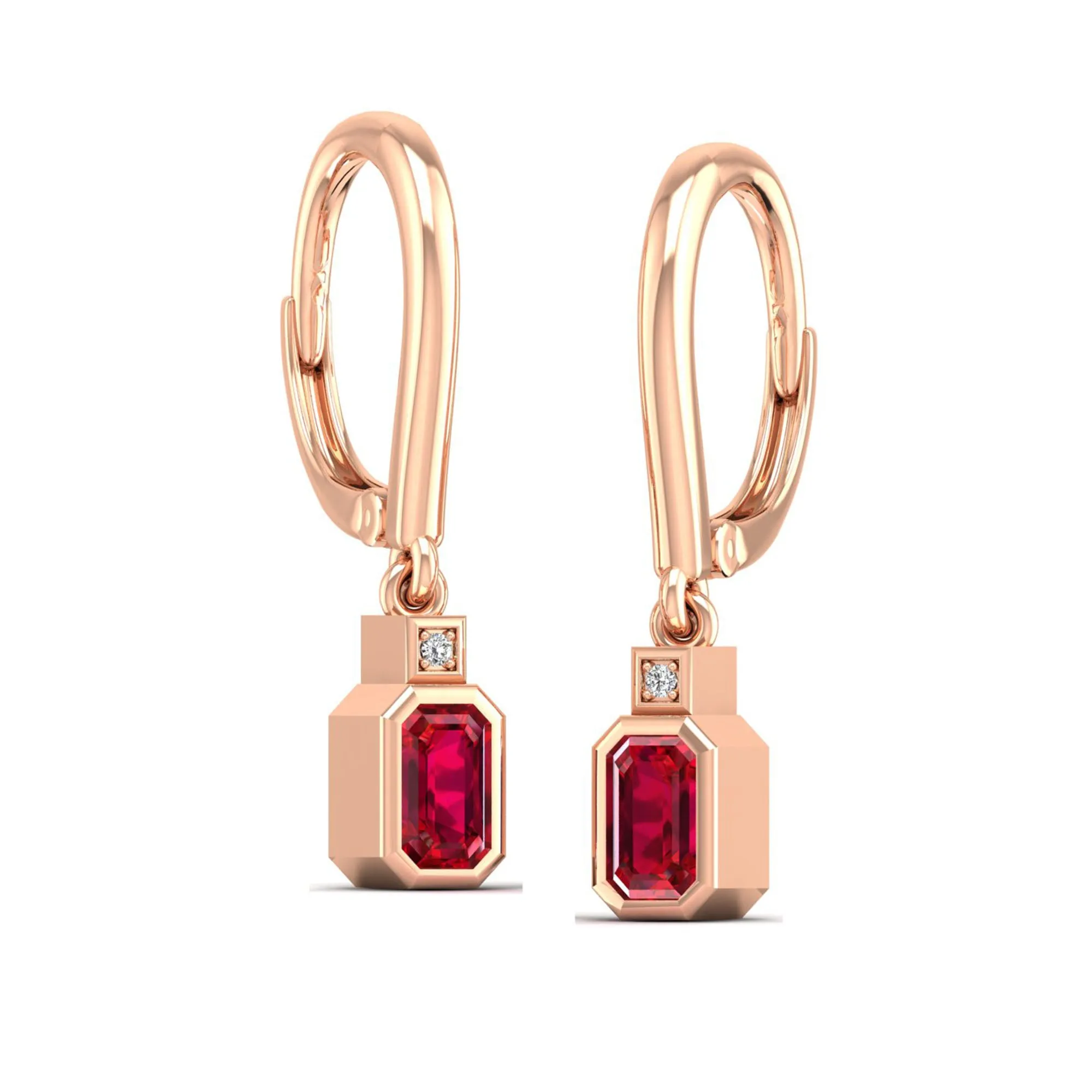 Bezel-Set Ruby and Diamond Dangle Drop Earrings