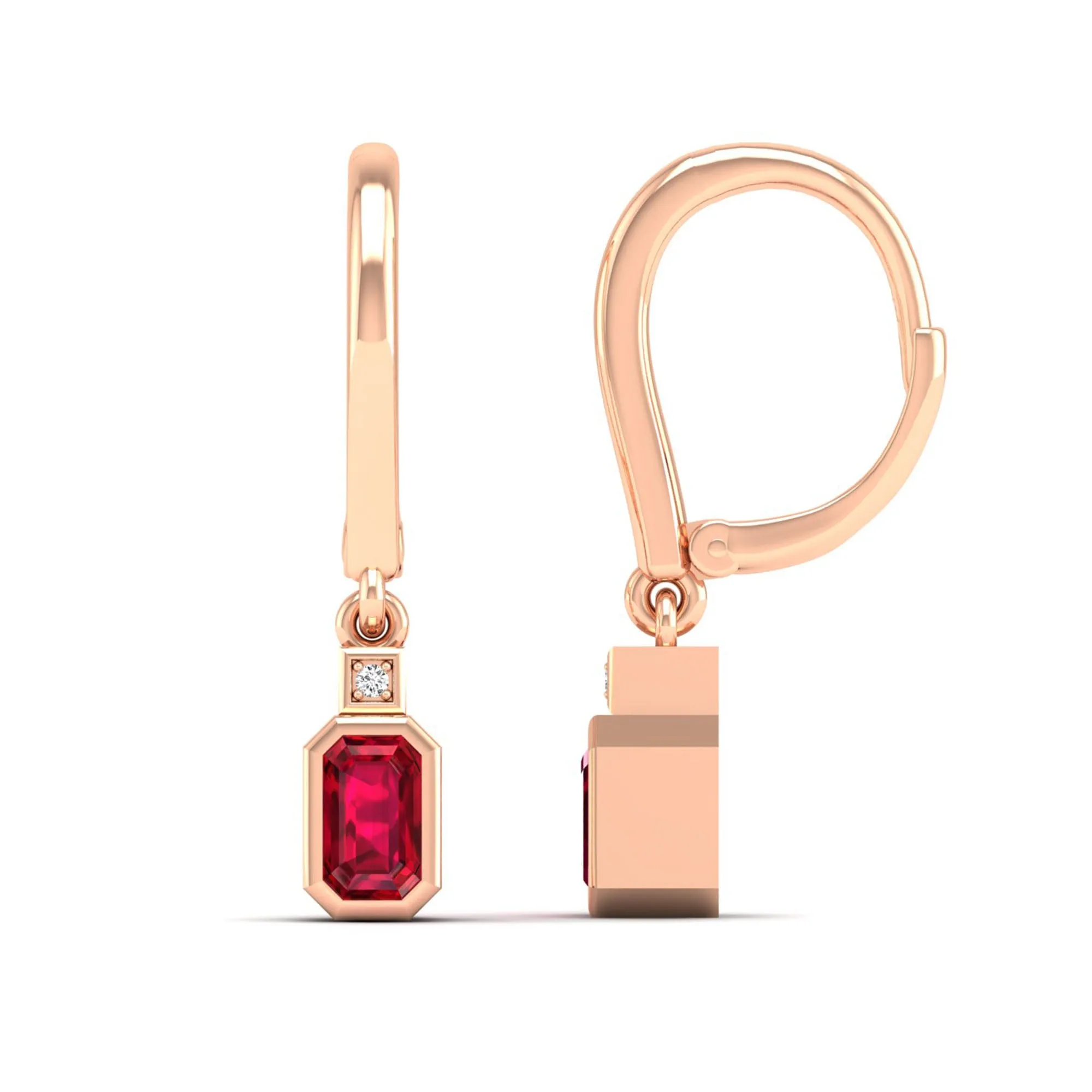 Bezel-Set Ruby and Diamond Dangle Drop Earrings
