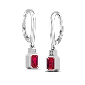 Bezel-Set Ruby and Diamond Dangle Drop Earrings