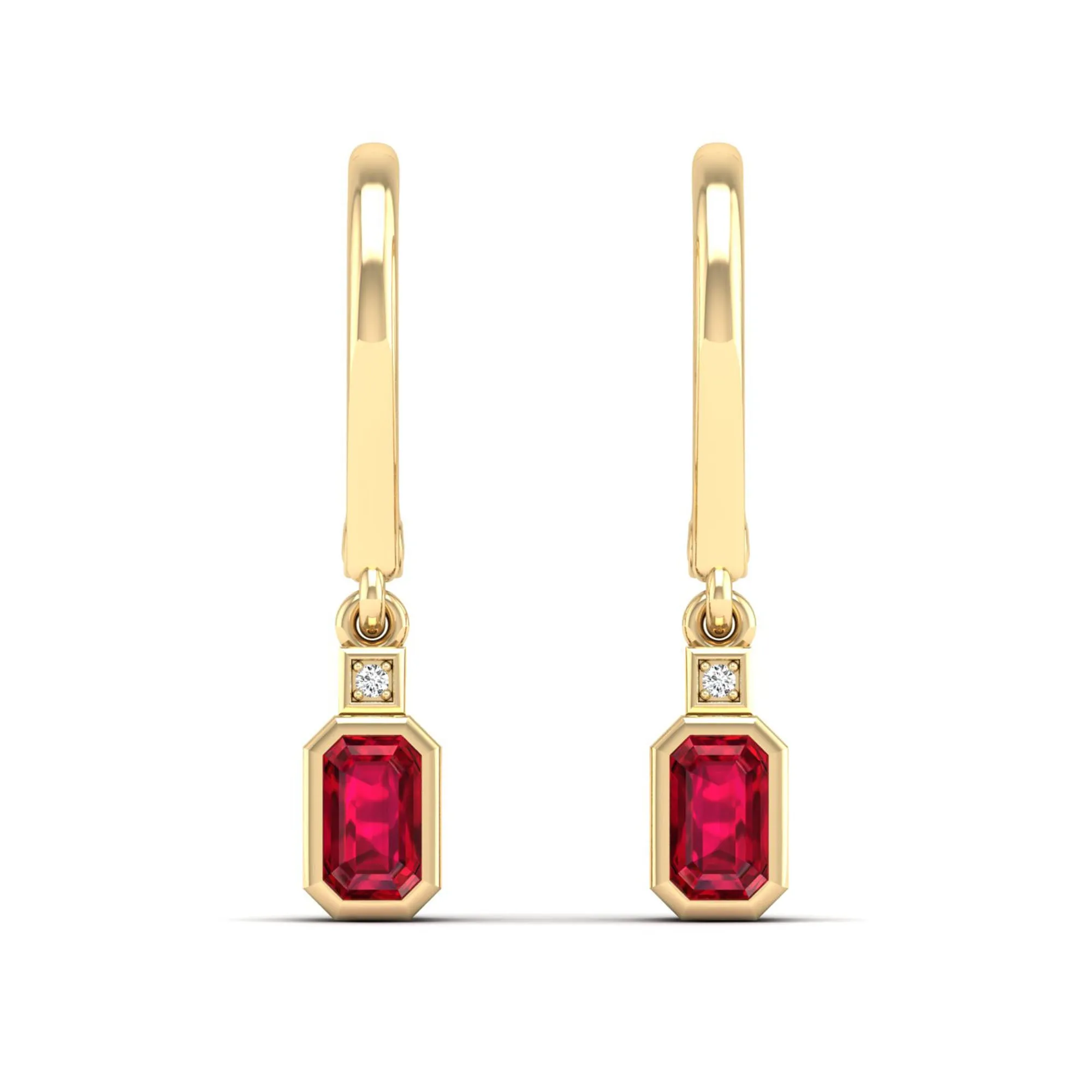 Bezel-Set Ruby and Diamond Dangle Drop Earrings