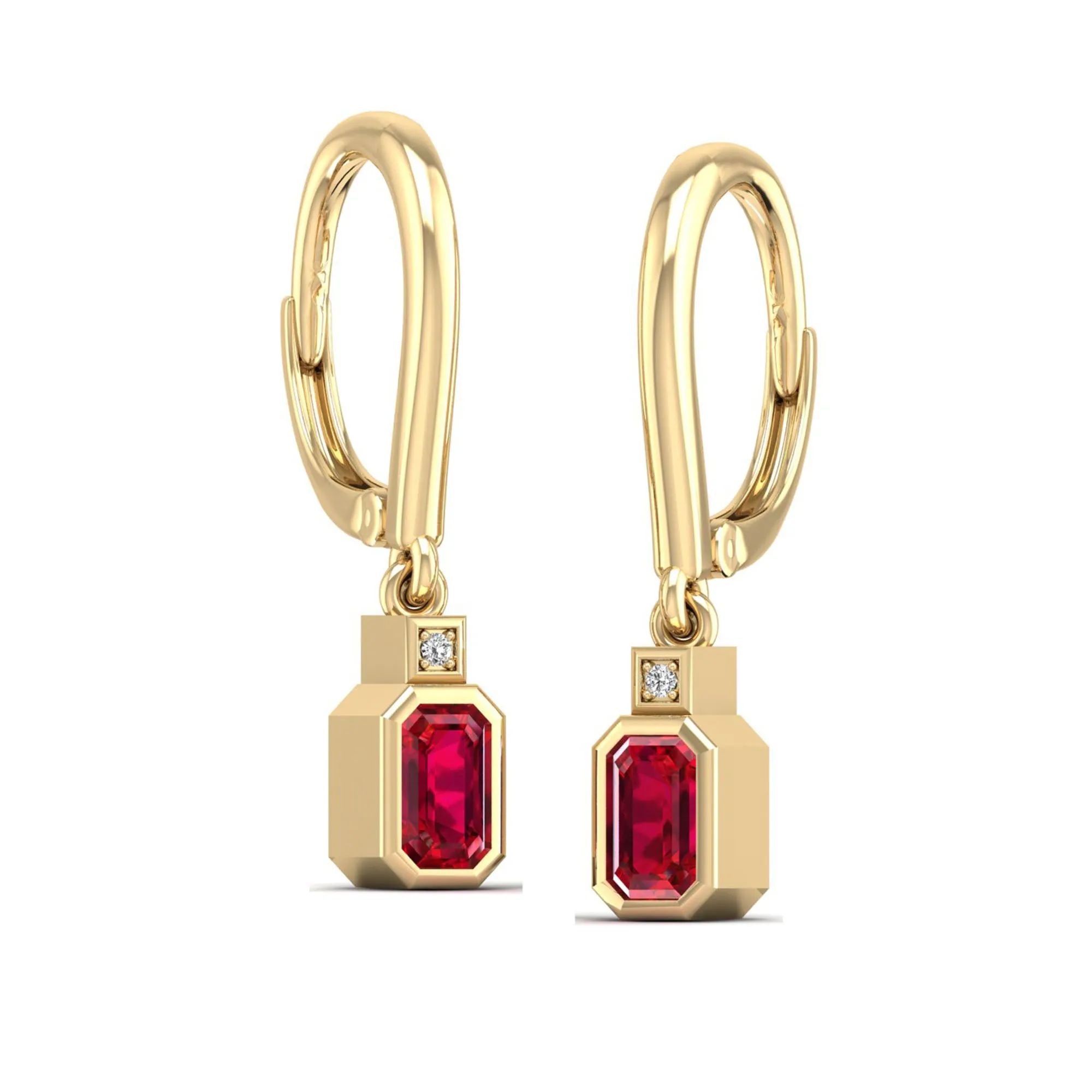 Bezel-Set Ruby and Diamond Dangle Drop Earrings