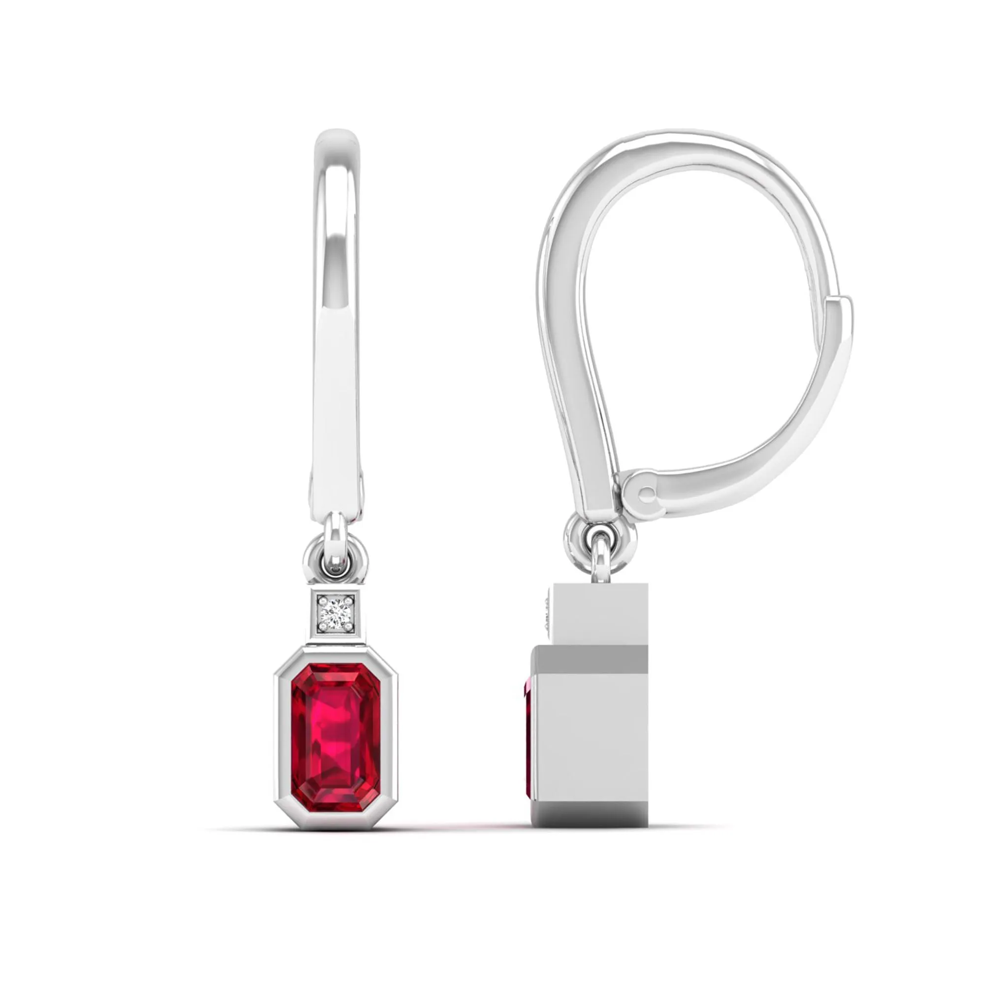 Bezel-Set Ruby and Diamond Dangle Drop Earrings