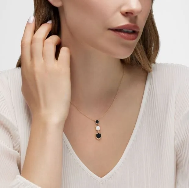 Birks 18K Yellow Gold Bee Chic Onyx and Mother of Pearl Triple Drop Necklace