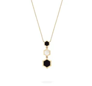 Birks 18K Yellow Gold Bee Chic Onyx and Mother of Pearl Triple Drop Necklace