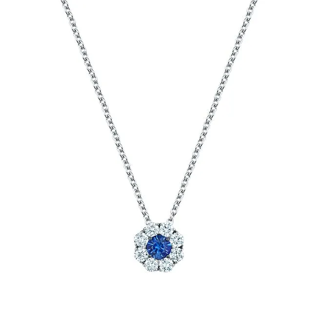 Birks White Gold Diamond and Sapphire Snowflake Cluster Necklace