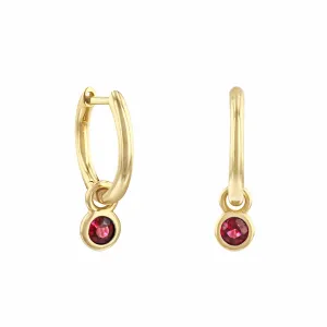 Birthstone Collection 0.33ct Ruby Drop Hoop Earrings | 9K Yellow Gold