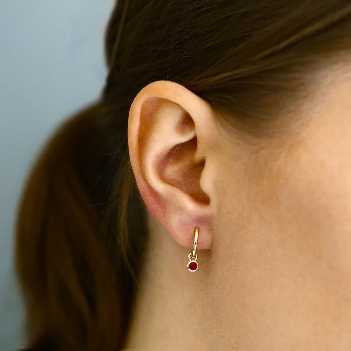 Birthstone Collection 0.33ct Ruby Drop Hoop Earrings | 9K Yellow Gold