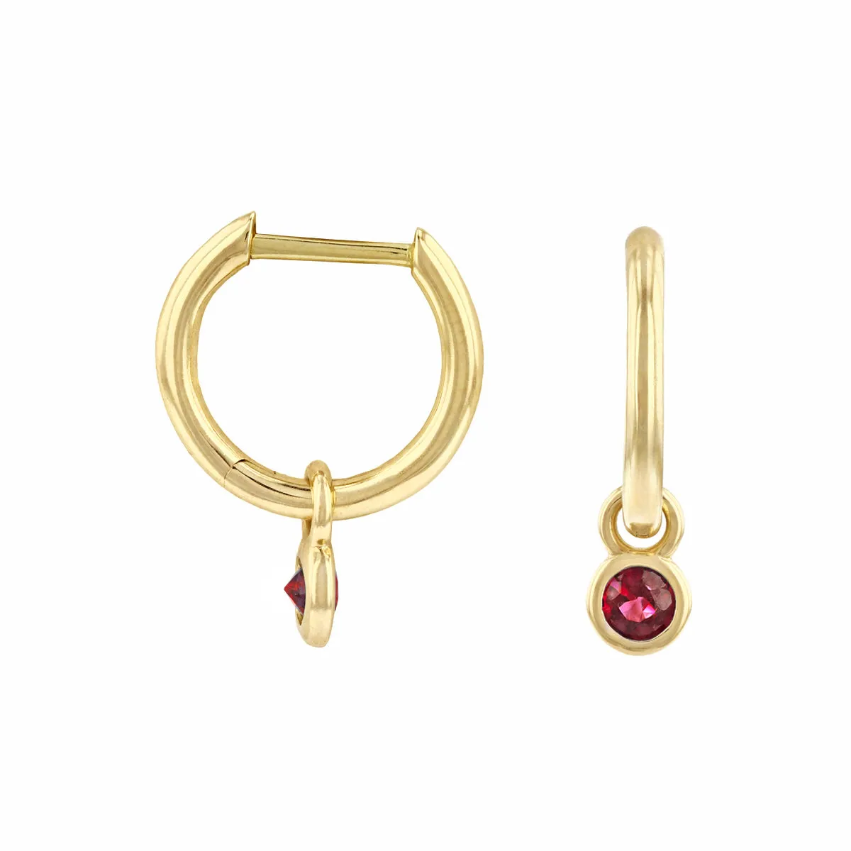 Birthstone Collection 0.33ct Ruby Drop Hoop Earrings | 9K Yellow Gold