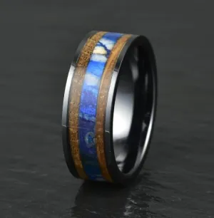 Black Ceramic Whiskey Barrel Brown Mammoth Fossil Men's Wedding Band 8MM