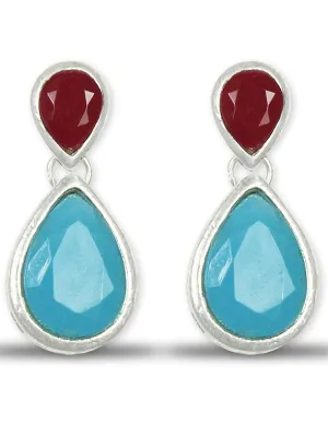Blue and Ruby Stone Dangle Earrings For Women