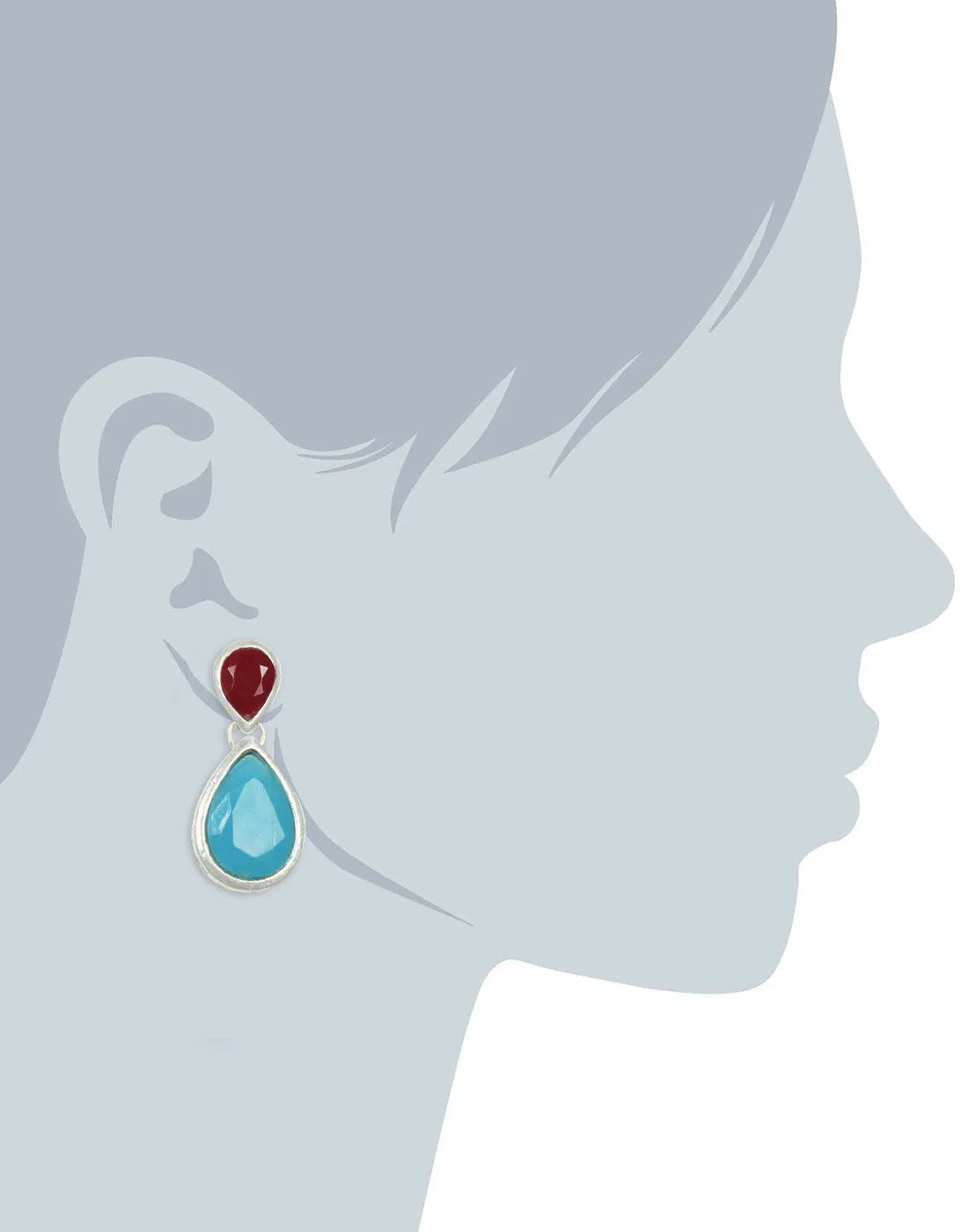 Blue and Ruby Stone Dangle Earrings For Women